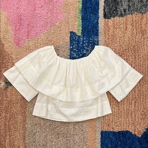 Apiece Apart Cream 100% Cotton Off-Shoulder Blouse Top Small